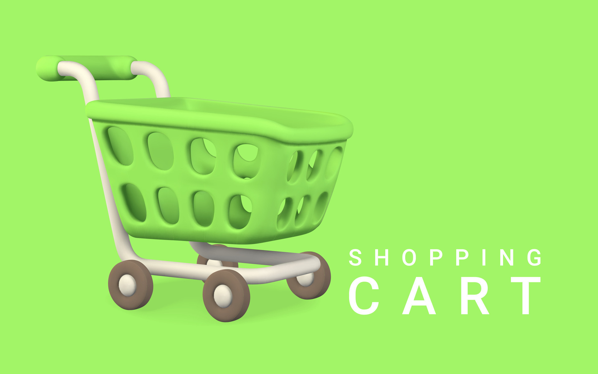 3d empty green shopping cart on a green background. Shopping concept
