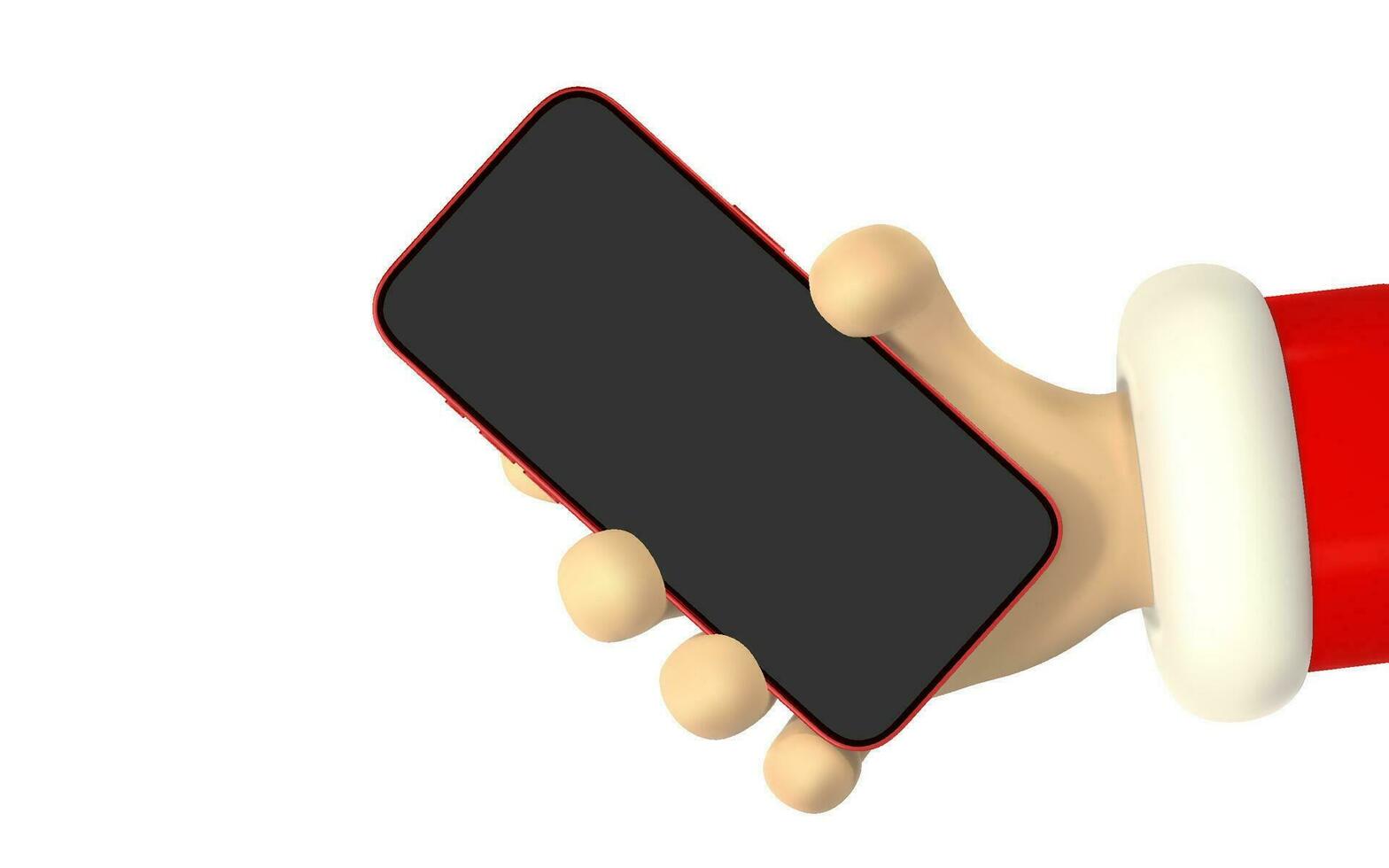 Cartoon character hand with smart phone, scrolling or searching for something. 3d render santa hand. Vector illustration