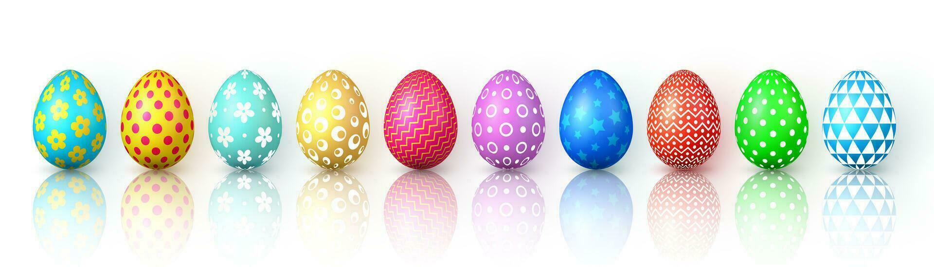 Happy Easter. Color Easter eggs on white background. Vector illustration