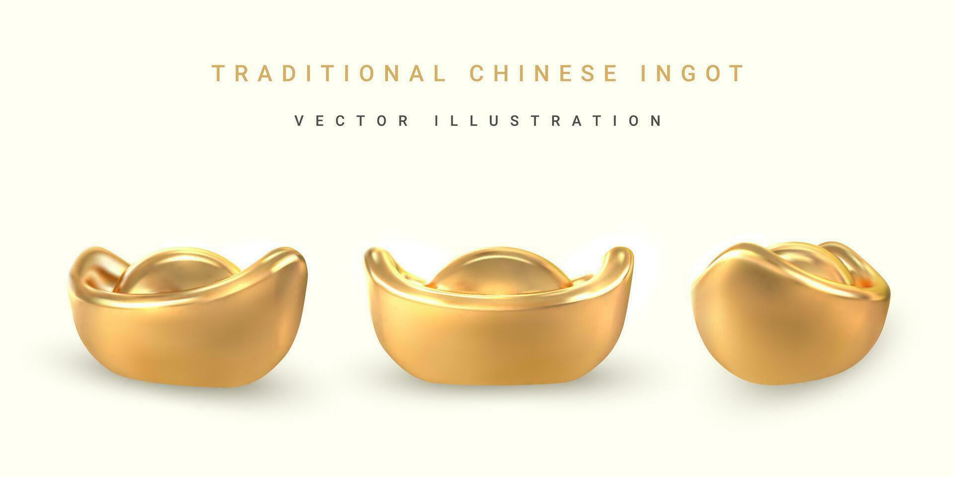 3d tradicional chino oro lingote. asiático tradicional elemento. vector ilustración