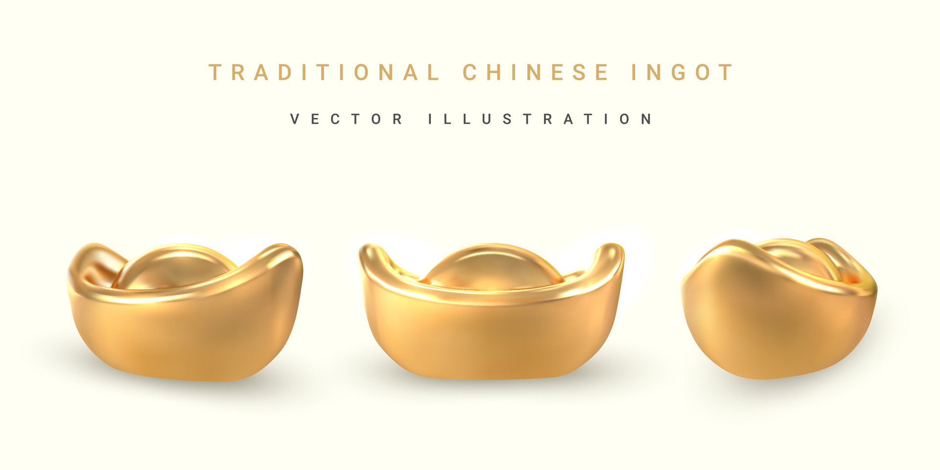 3d Traditional Chinese gold ingot. Asian traditional element