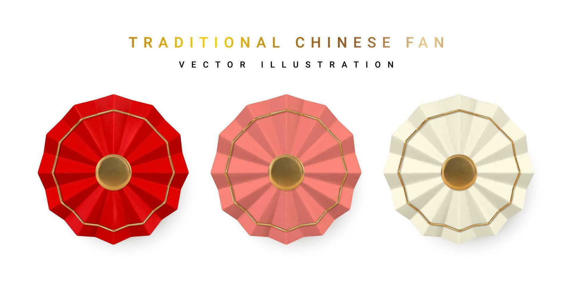 3d Traditional Chinese fan. Asian traditional element. Vector illustration