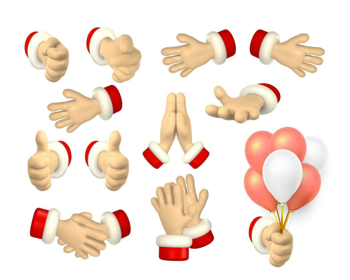 dibujos animados personaje mano muestra dedo gestos 3d hacer Papa Noel manos. vector ilustración