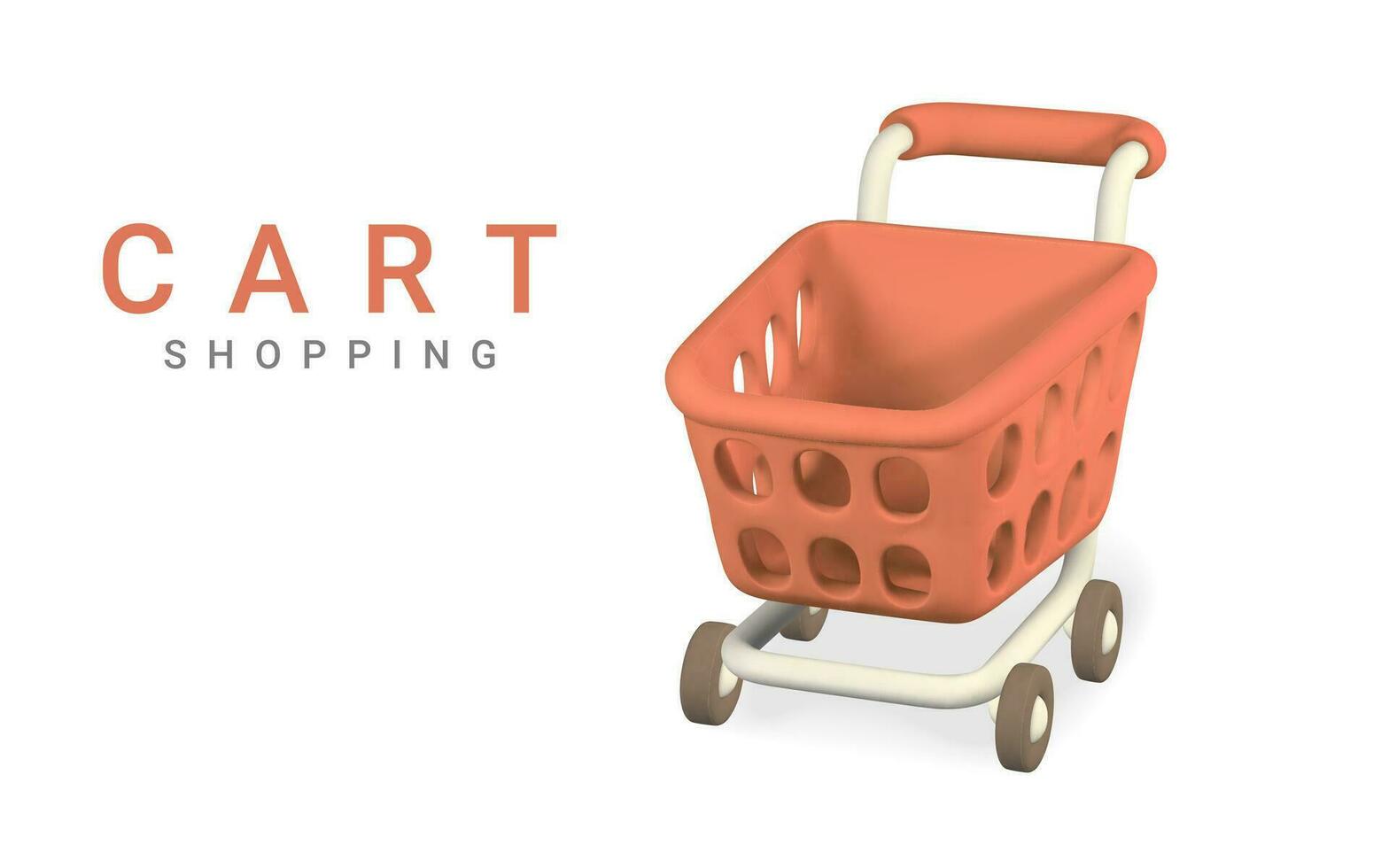 3d empty red shopping cart on a white background. Shopping concept. Vector illustration