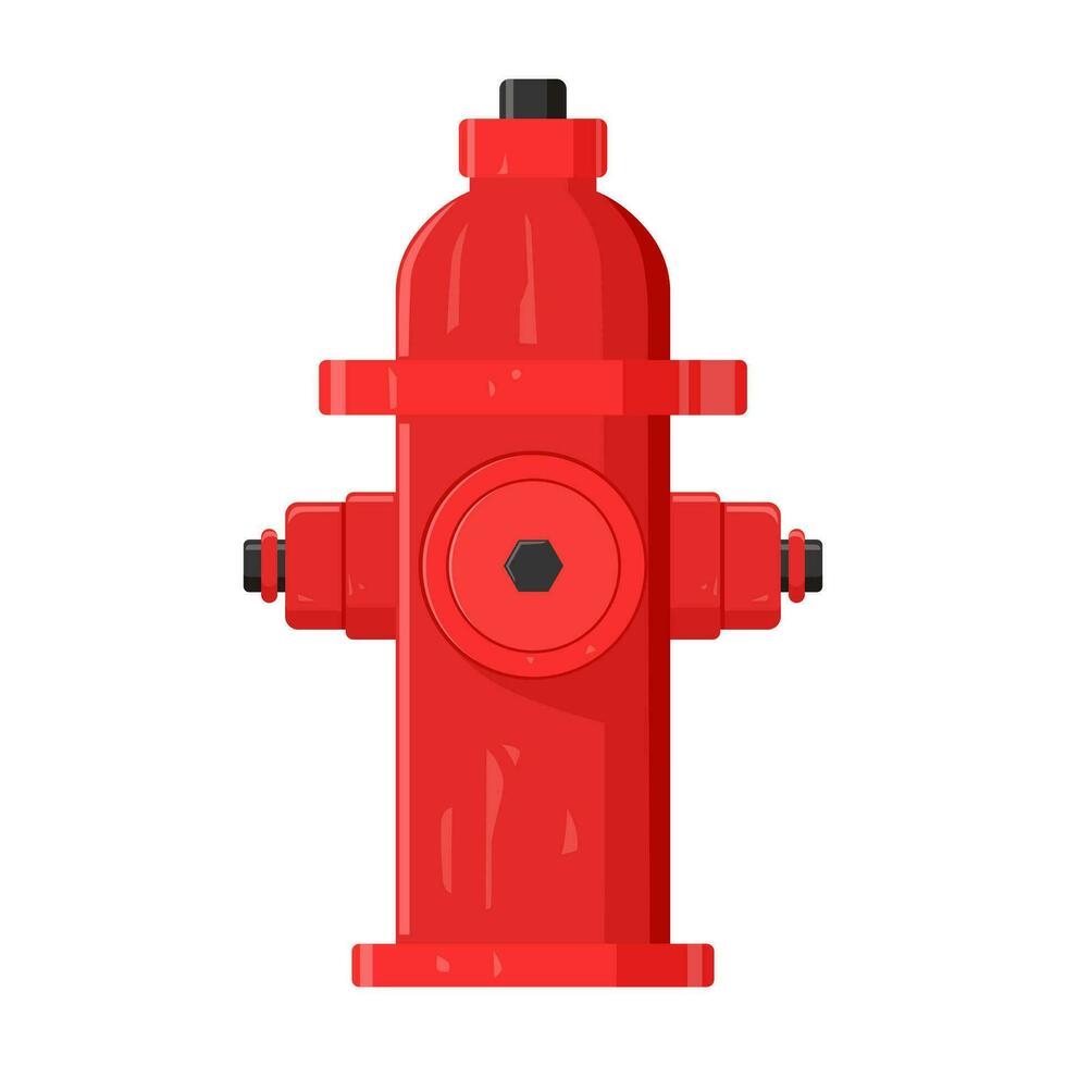 Red fire hydrant realistic illustration, isolated on white background, fire extinguishing device, vector