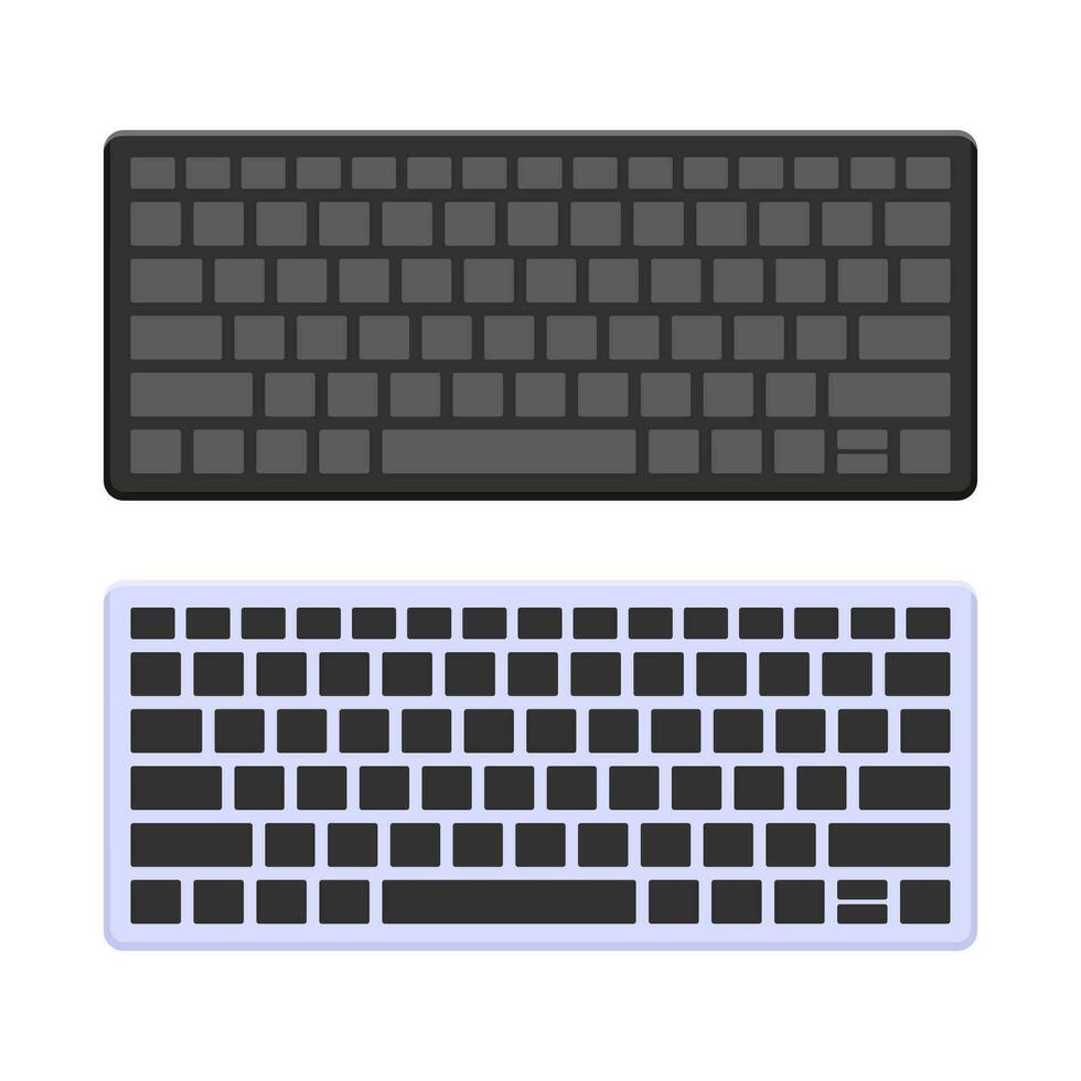 Vector modern computer keyboard isolated on white background, white and black computer keyboard, technology