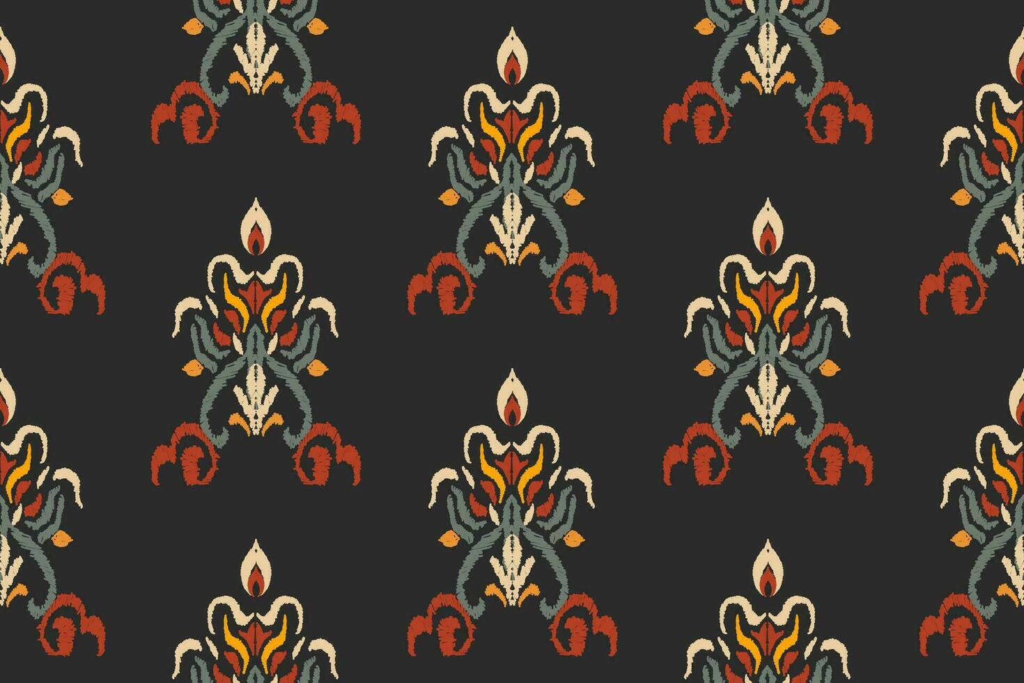 Seamless pattern of Ikat, traditional seamless pattern, black background, Aztec style, embroidery, abstract, vector, design illustration for texture, fabric, print. vector