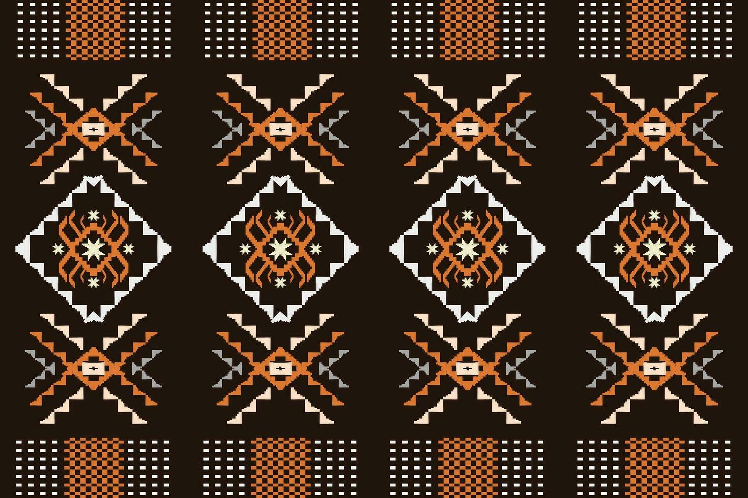 Cross Stitch Pixel Pattern. Ethnic Patterns. Abstract art. Design for carpet, wallpaper, clothing, textile, pillow, curtain, bedsheet, table runners. Vintage Style. Vector illustration.