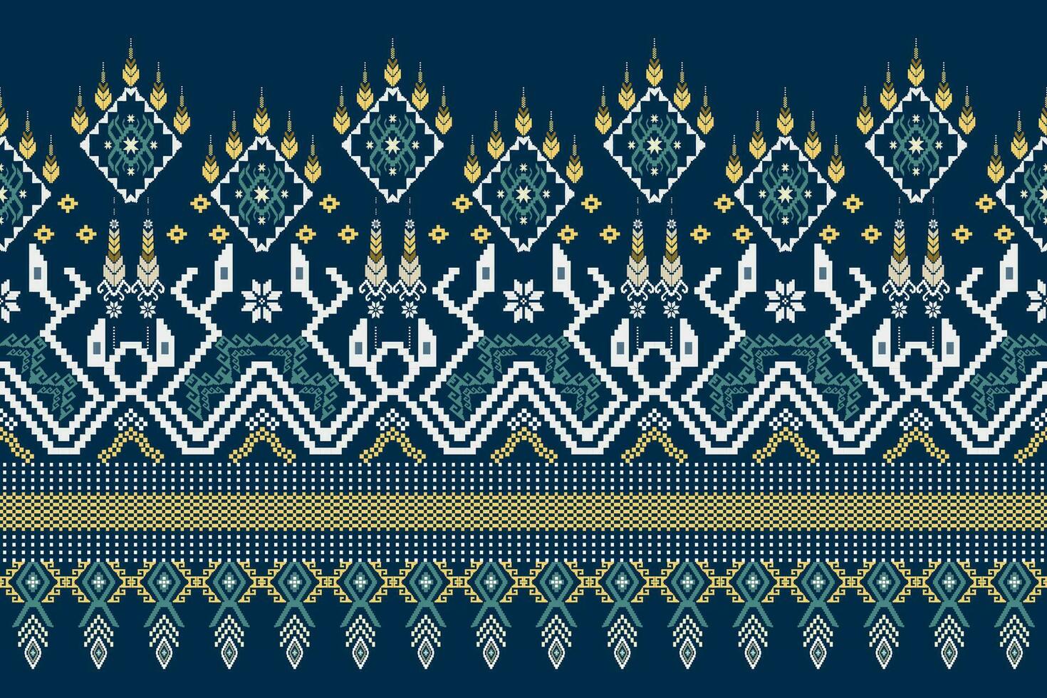 Cross Stitch Pixel Pattern. Ethnic Patterns. Abstract art. Design for carpet, wallpaper, clothing, textile, pillow, curtain, bedsheet, table runners. Vintage Style. Vector illustration.