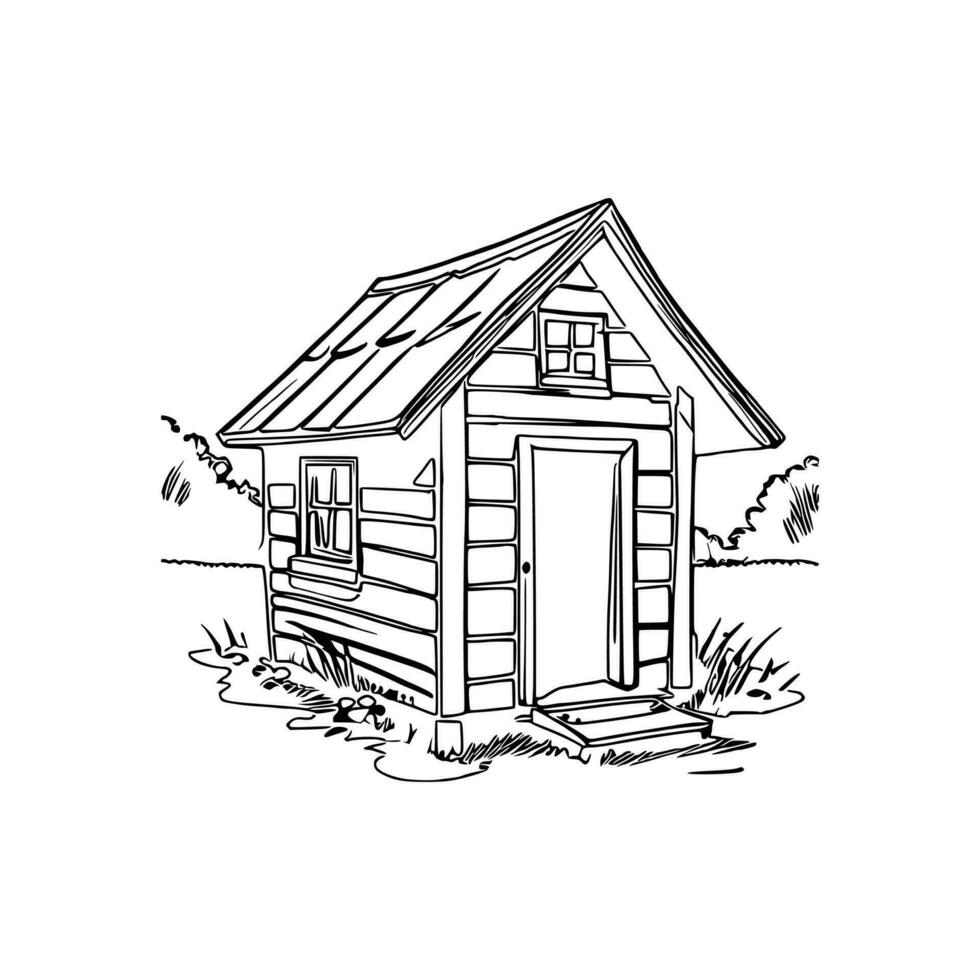 Black and white line art doghouse vector