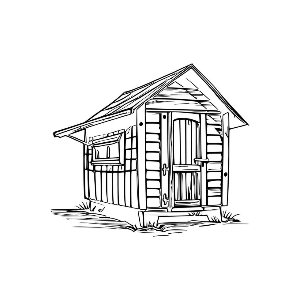 Black and white line art doghouse vector