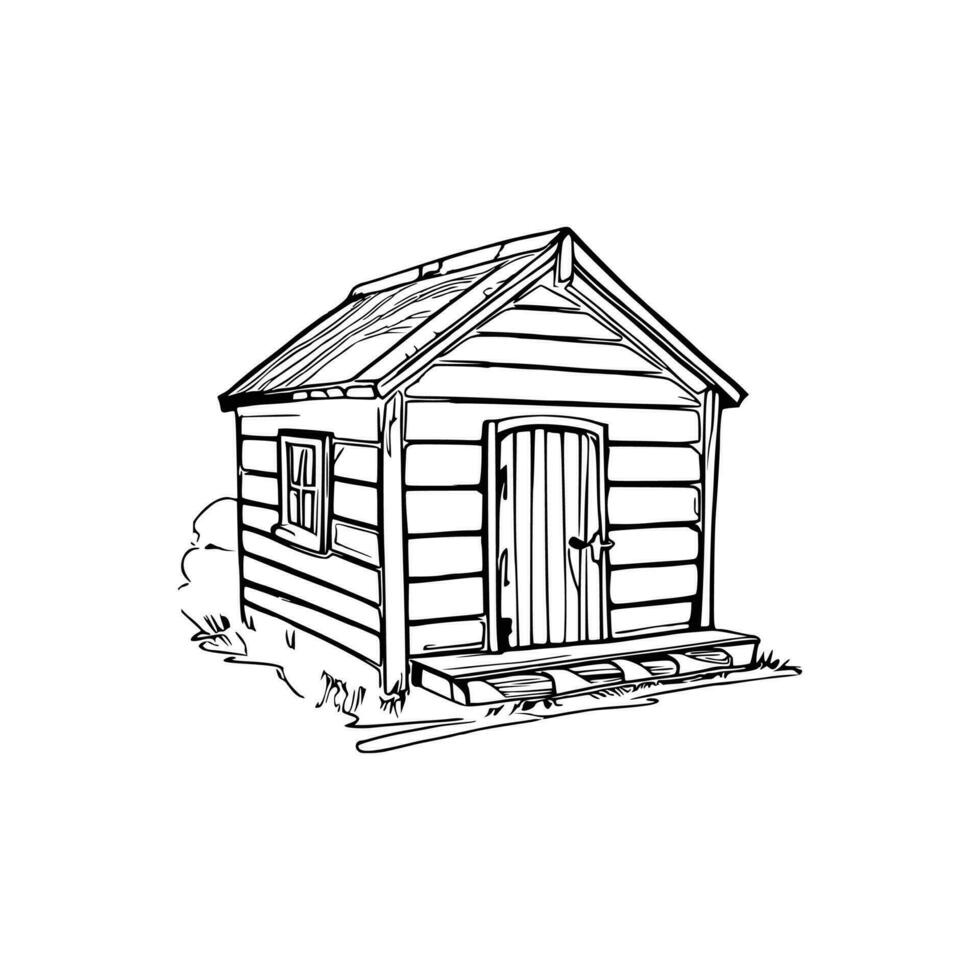 Black and white line art doghouse vector