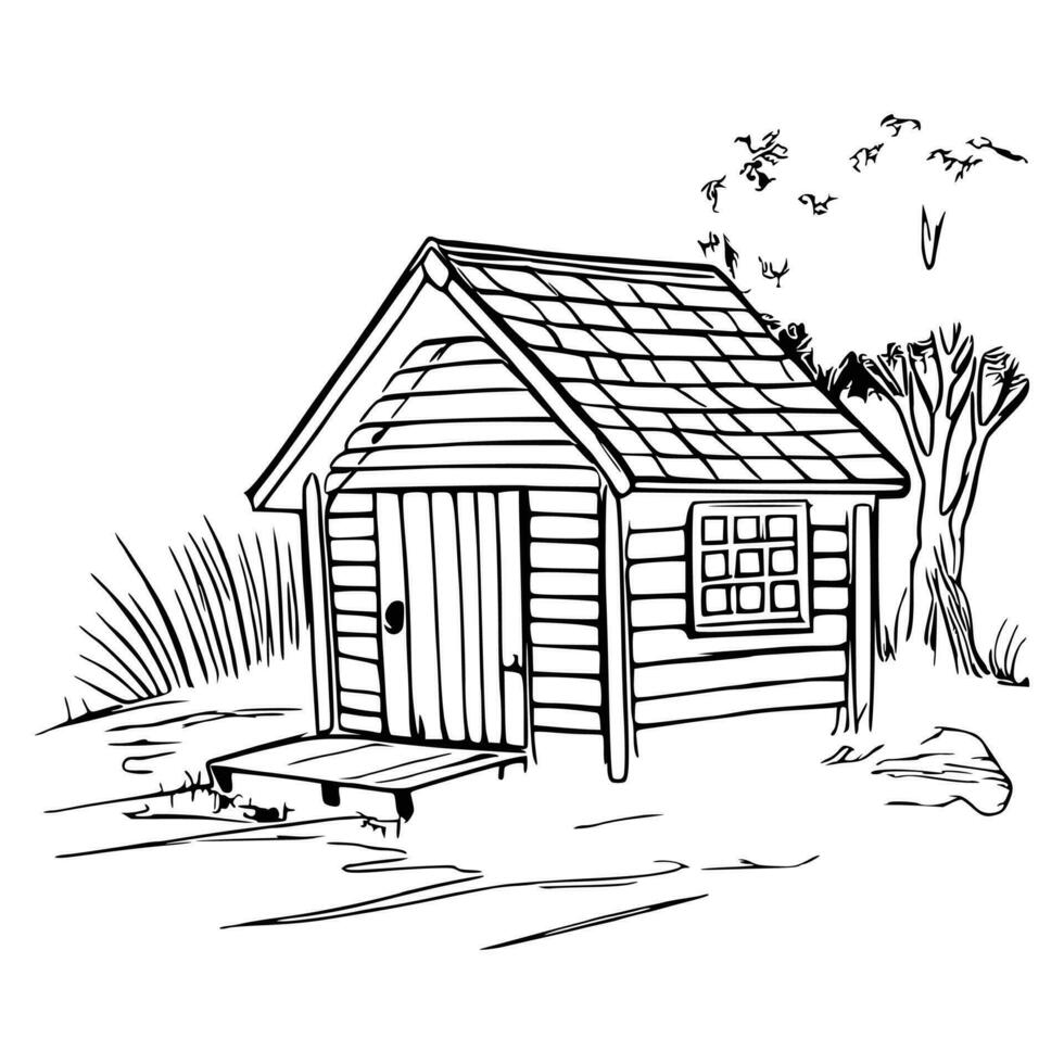 Black and white line art doghouse vector