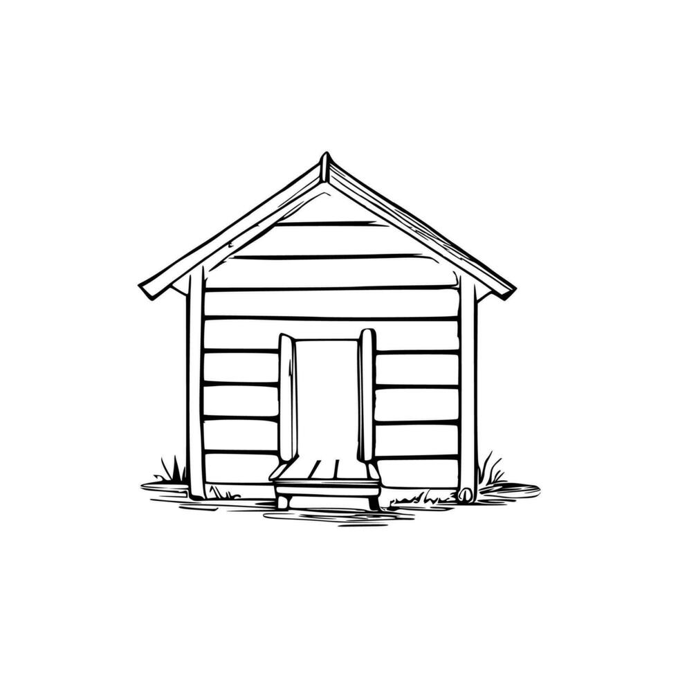 Black and white line art doghouse vector