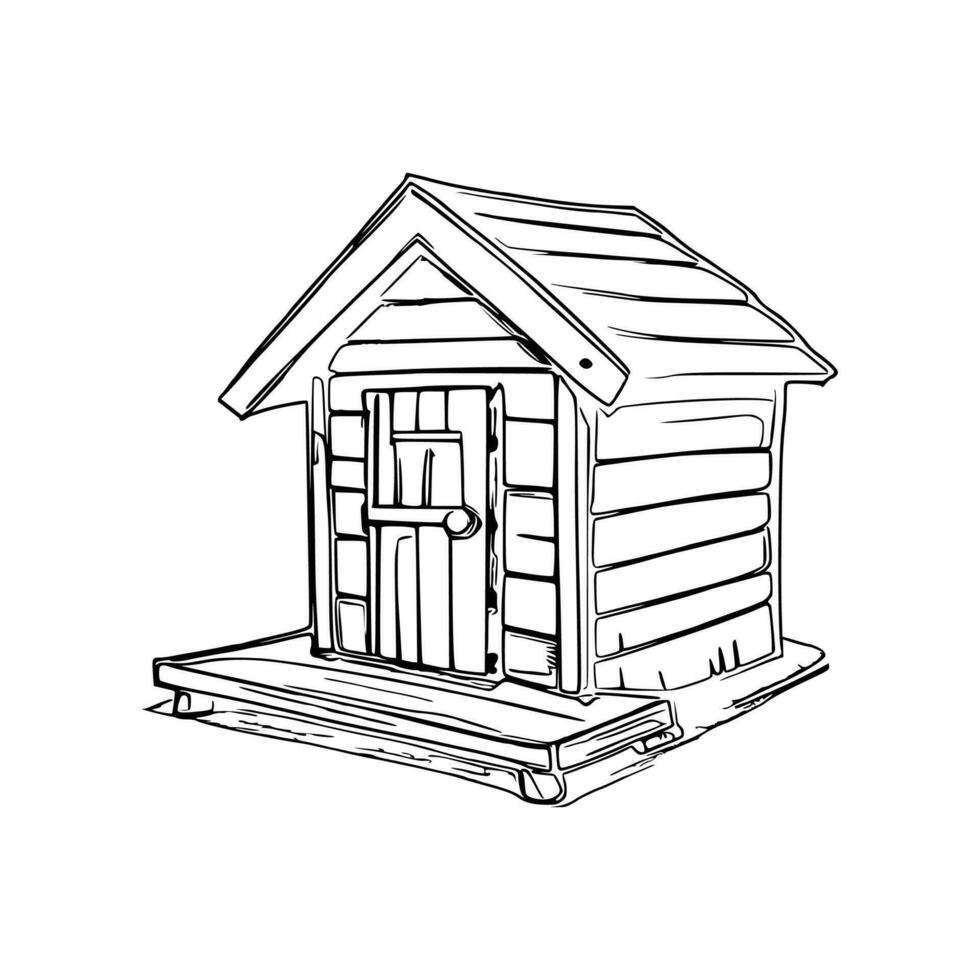 Black and white line art doghouse vector