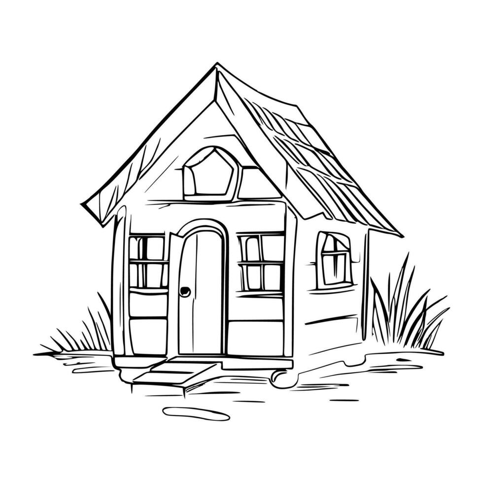 Black and white line art doghouse vector
