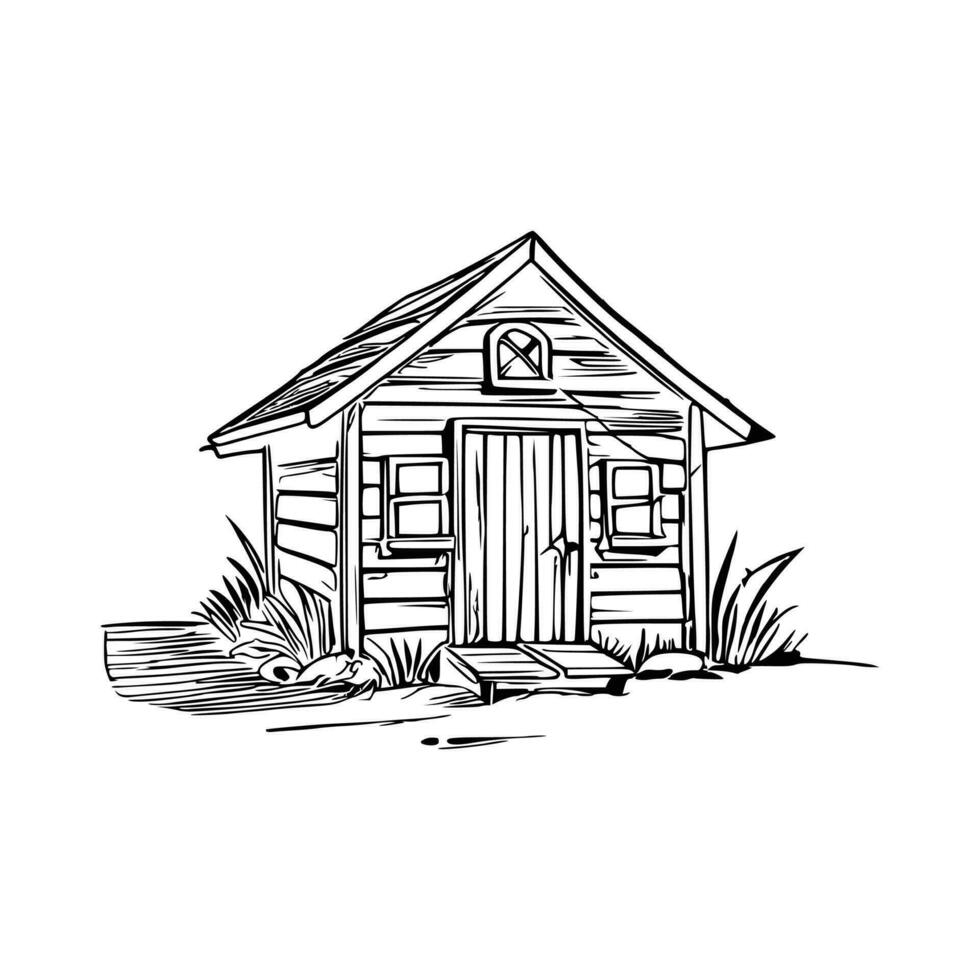 Black and white line art doghouse vector