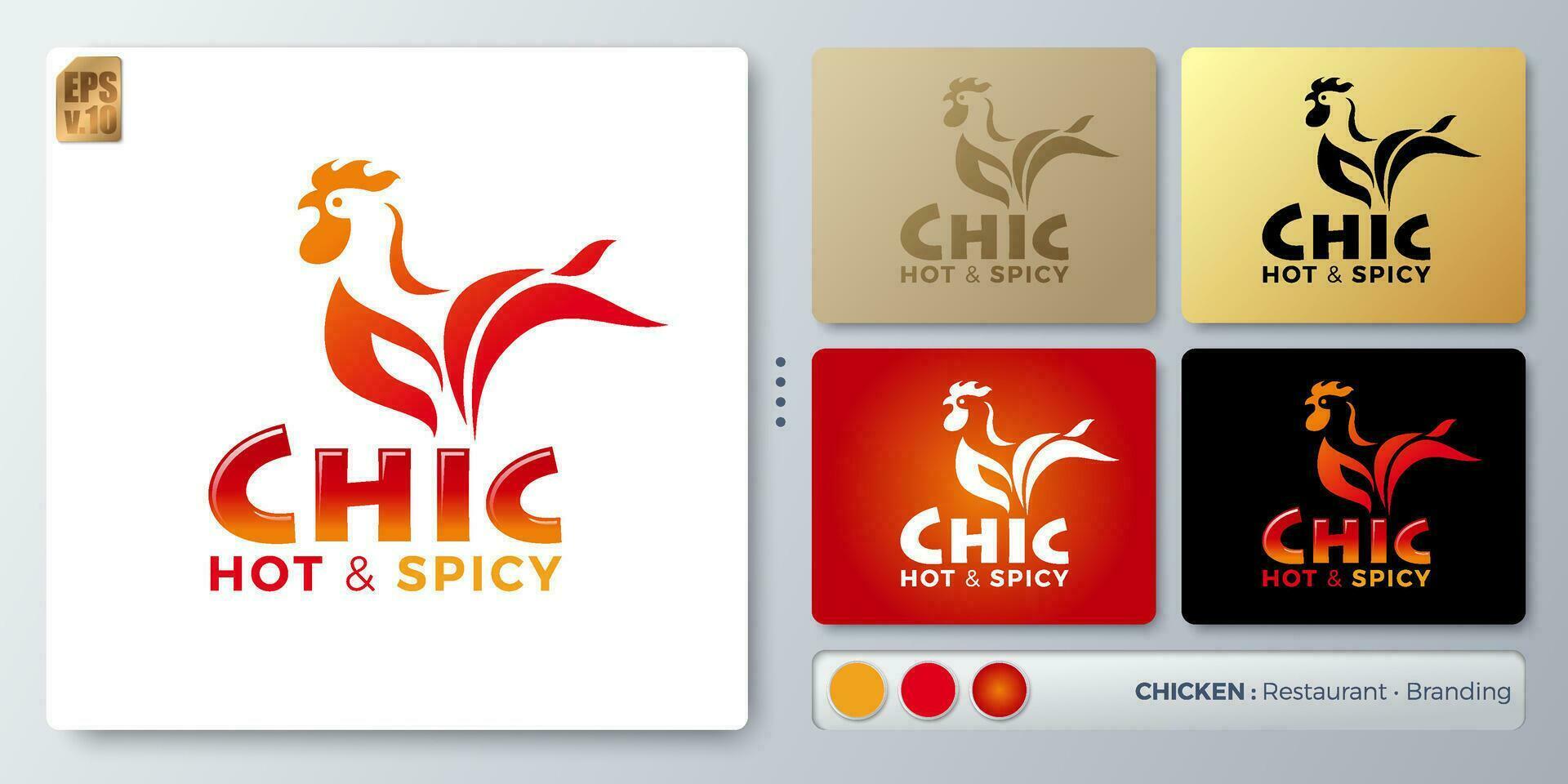 Hot spicy Chicken rooster vector illustration Logo design. Blank name for insert your Branding. Designed with examples for all kinds of applications. You can used for company, indentity, restaurant.