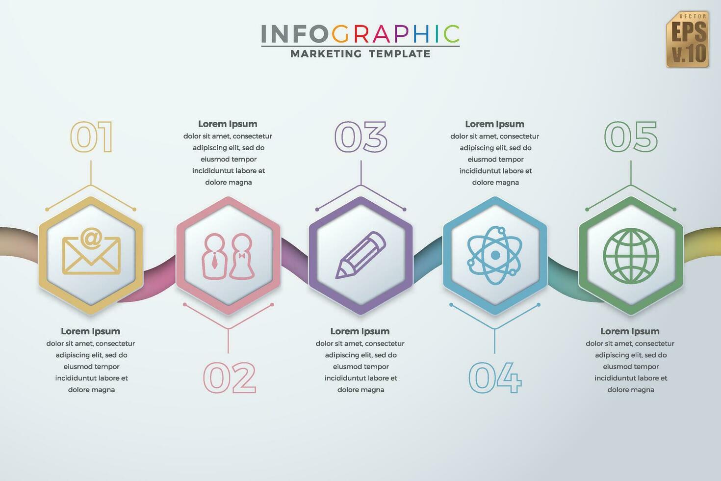 infografía vistoso negocio modelo vector diseño hexágono pastel íconos 5 5 opciones o pasos en mínimo estilo. usted lata usado para márketing proceso, flujo de trabajo presentaciones disposición, fluir cuadro, impresión anuncio.