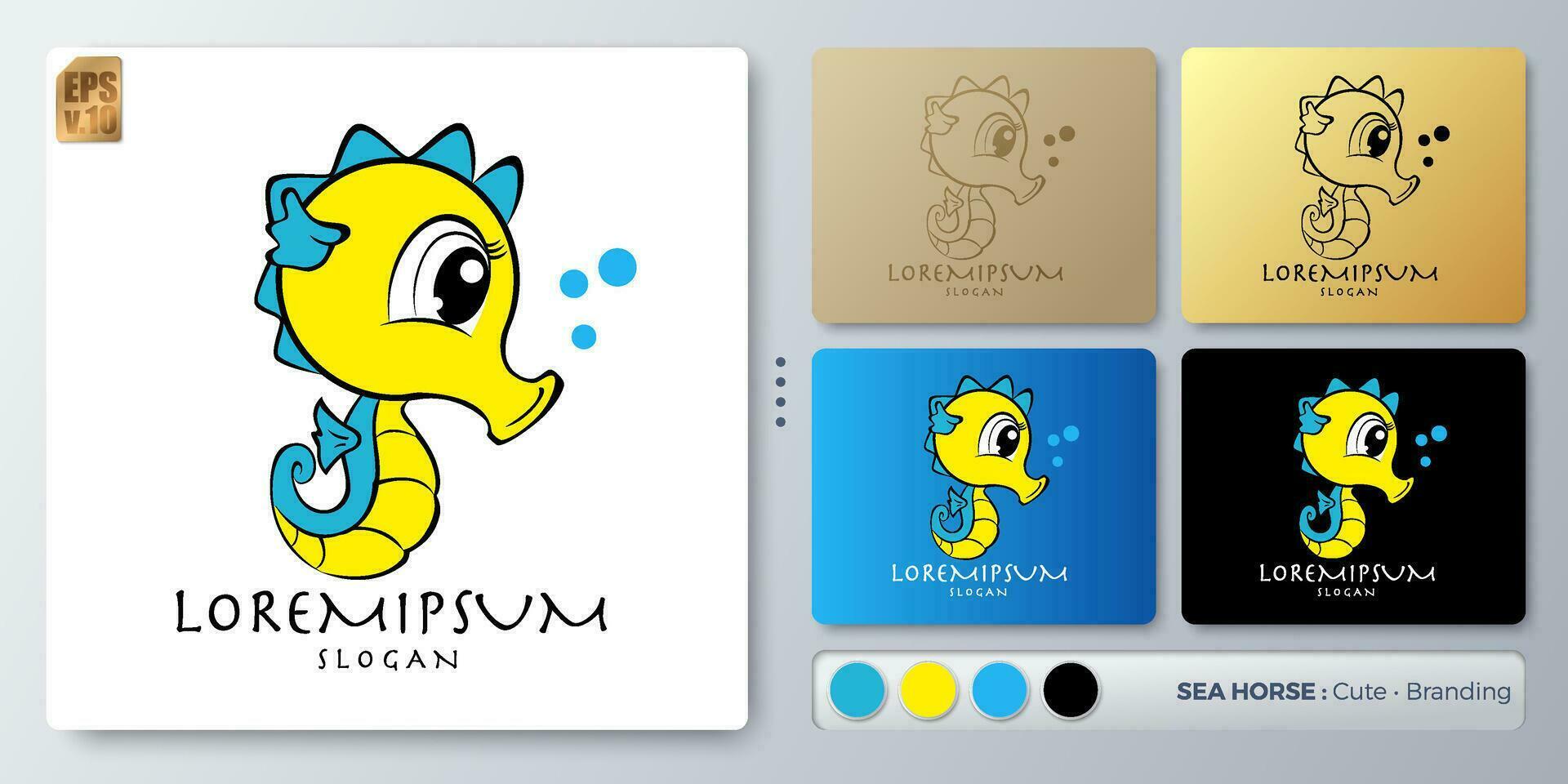 Sea horse vector illustration Logo design. Blank name for insert your Branding. Designed with examples for all kinds of applications. You can used for company, indentity, water park, restaurant.