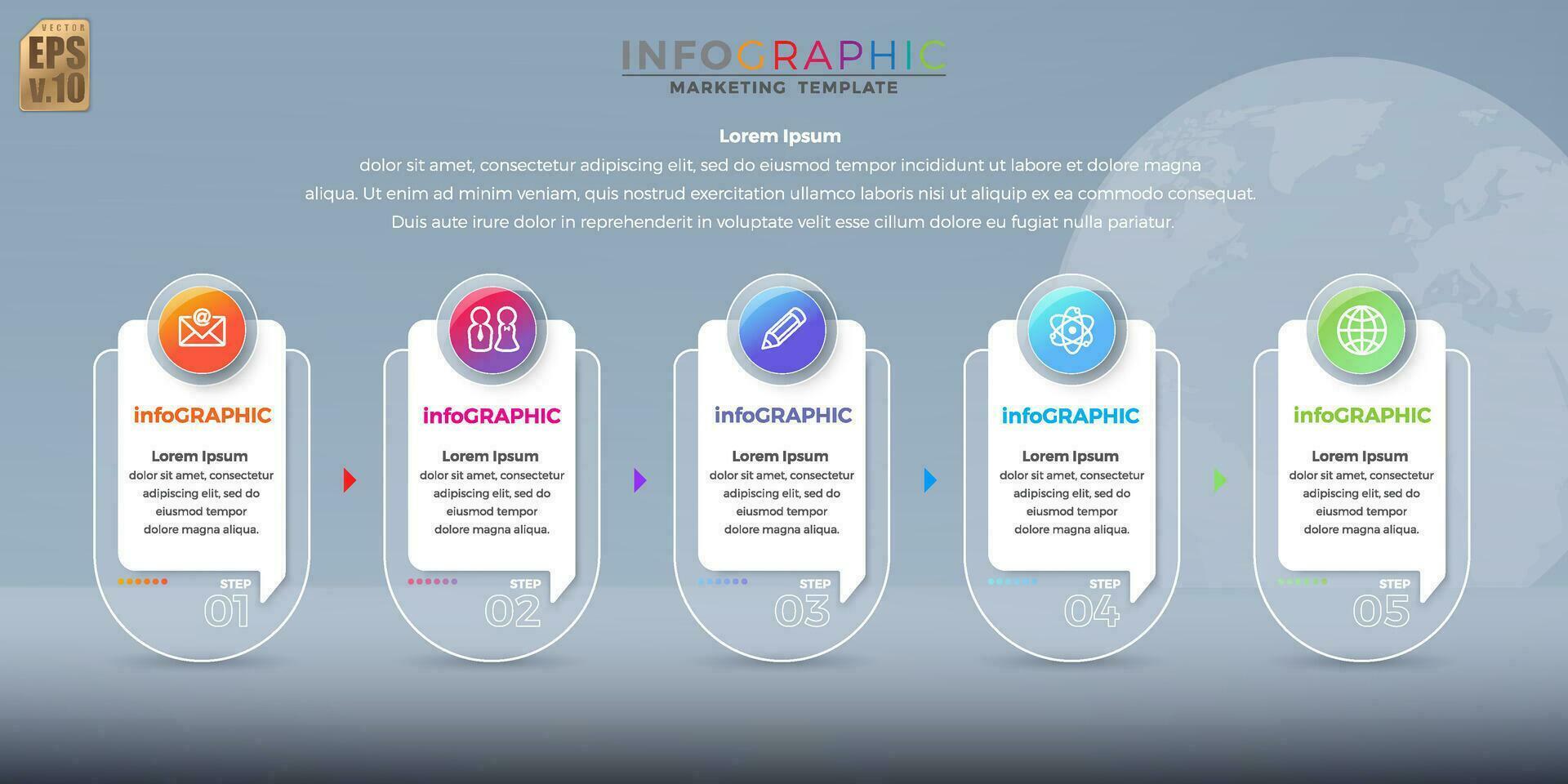 infografía modelo negocio vistoso vector diseño redondo íconos 5 5 opciones o pasos en vaso transparencia estilo. usted lata usado para márketing proceso, flujo de trabajo presentaciones disposición, fluir cuadro, impresión anuncio