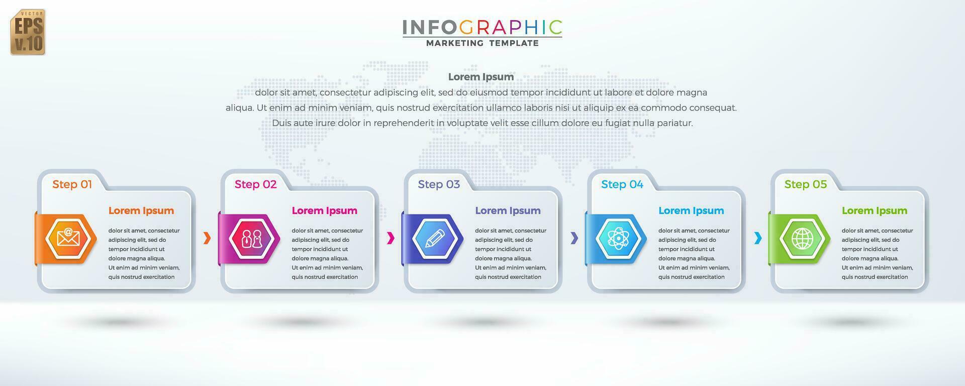 Infographic vector design Business marketing colorful template folder hexagon icon 5 options or steps in minimal style. You can used for Marketing process, workflow presentations layout, flow chart.