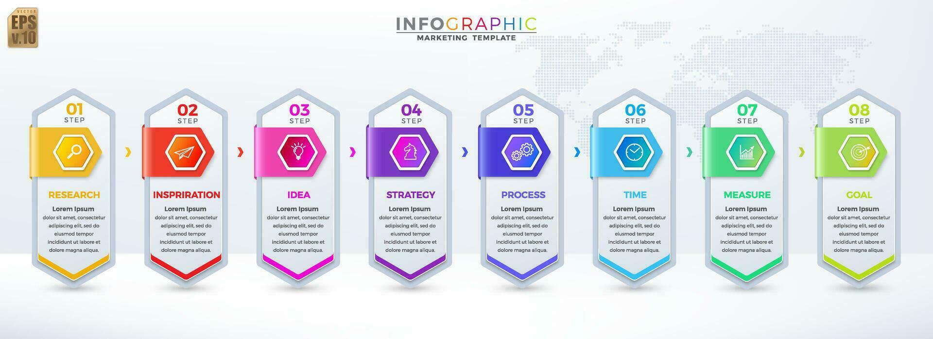 infografía vector negocio diseño hexágono íconos vistoso modelo. 8 opciones o pasos aislado mínimo estilo. usted lata usado para márketing proceso, flujo de trabajo presentaciones disposición, fluir cuadro.