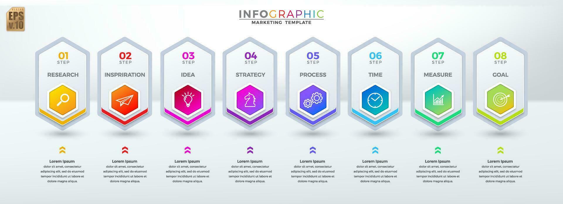Infographic business vector design hexagon icons colorful template. 8 options or steps isolated minimal style. You can used for Marketing process, workflow presentations layout, flow chart.