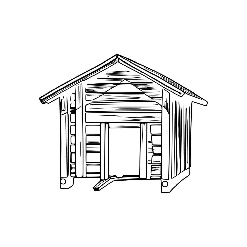 Black and white line art doghouse vector