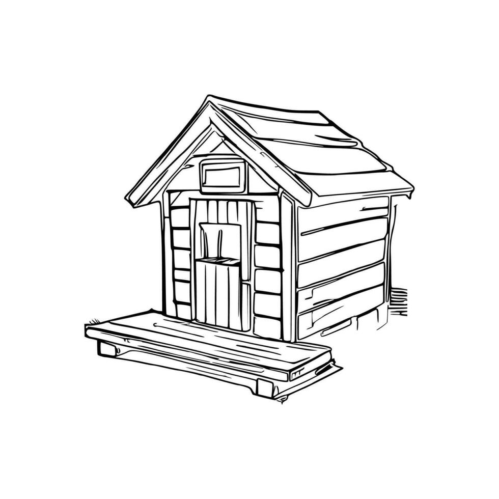 Black and white line art doghouse vector