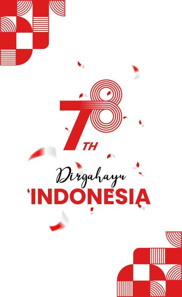 Happy Indonesian Independence Day with red and white ribbon and potrait background pattern vector