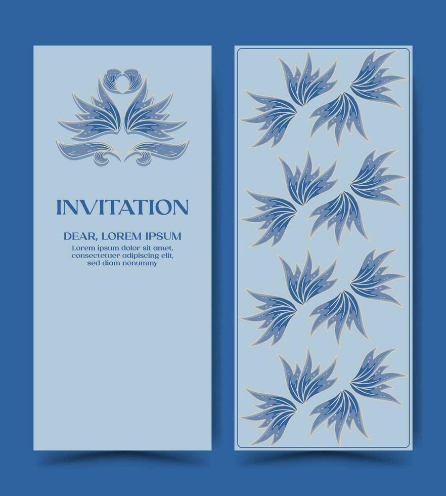 Wedding invitation and announcement card with vintage background artwork. blue invitation vector