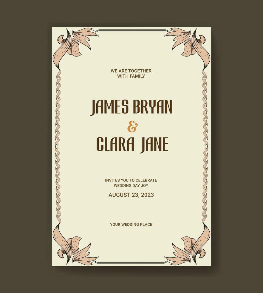Elegant retro ornamental wedding invitation template, Save the date. Vector illustration