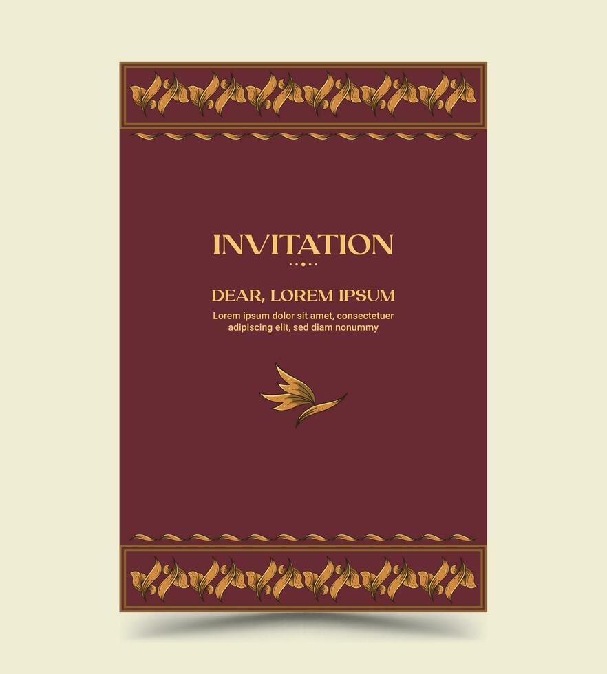 Maroon red wedding invitation template with vintage pattern ornament