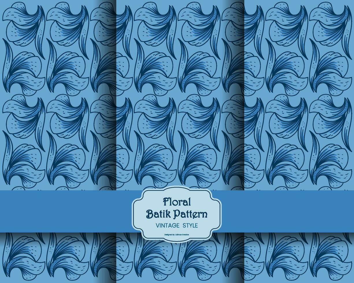 Blue vintage floral batik pattern vector