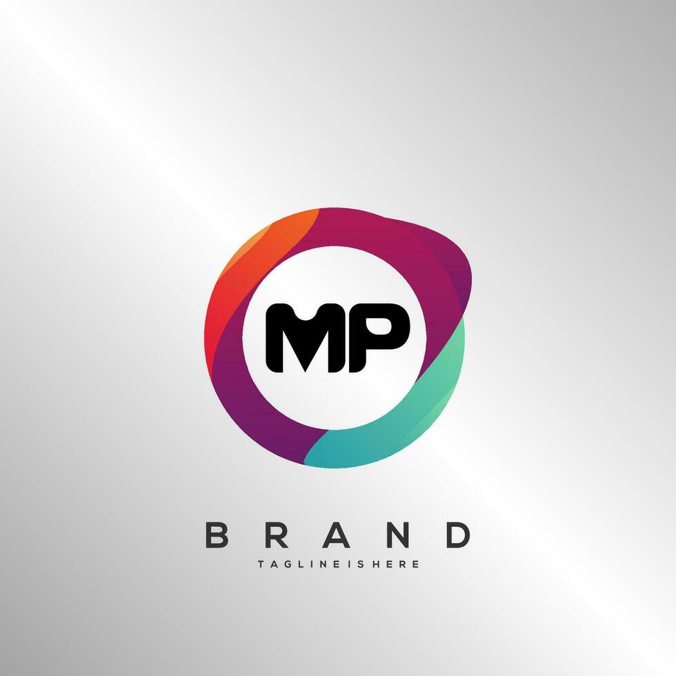 letra mp degradado color logo vector diseño