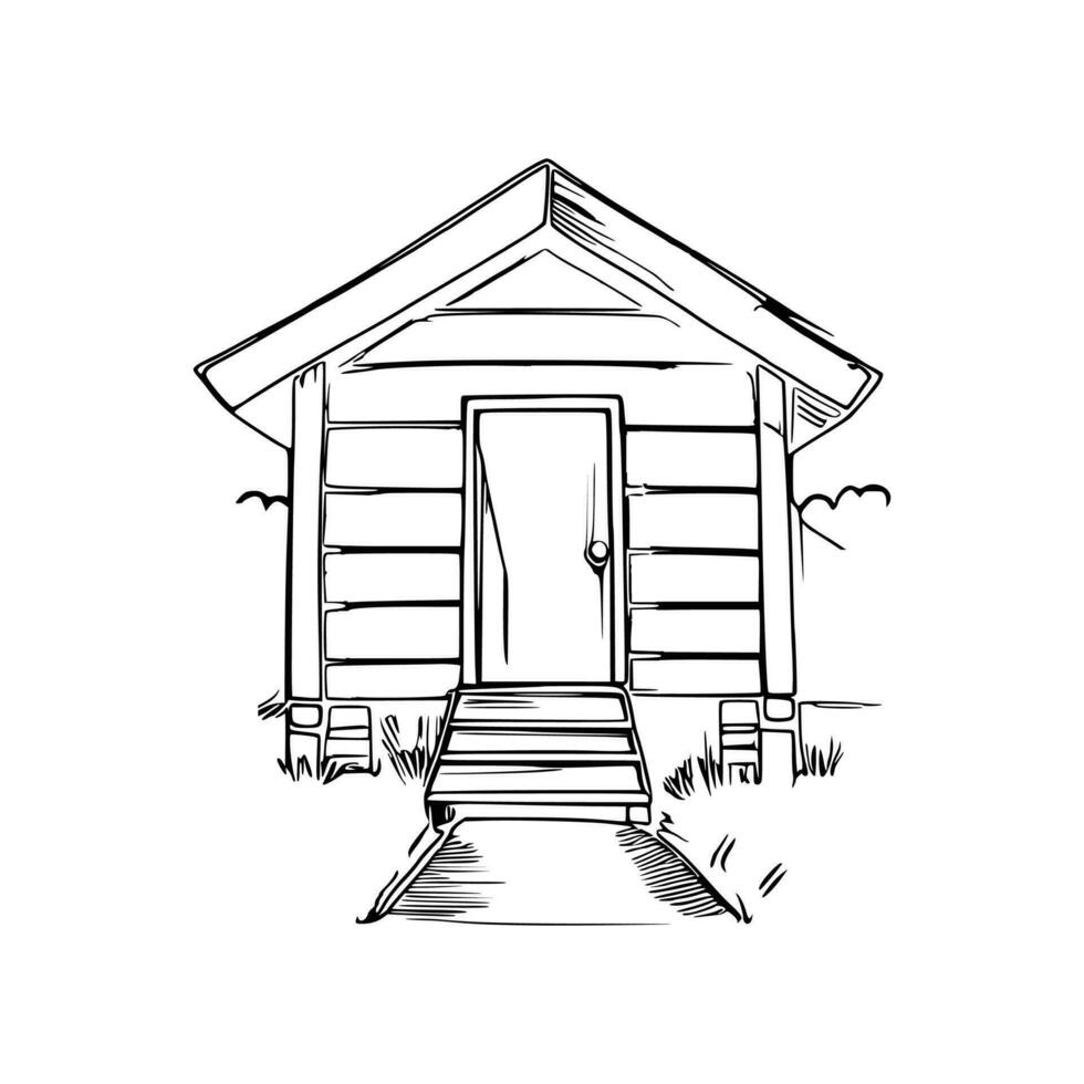 Black and white line art doghouse vector