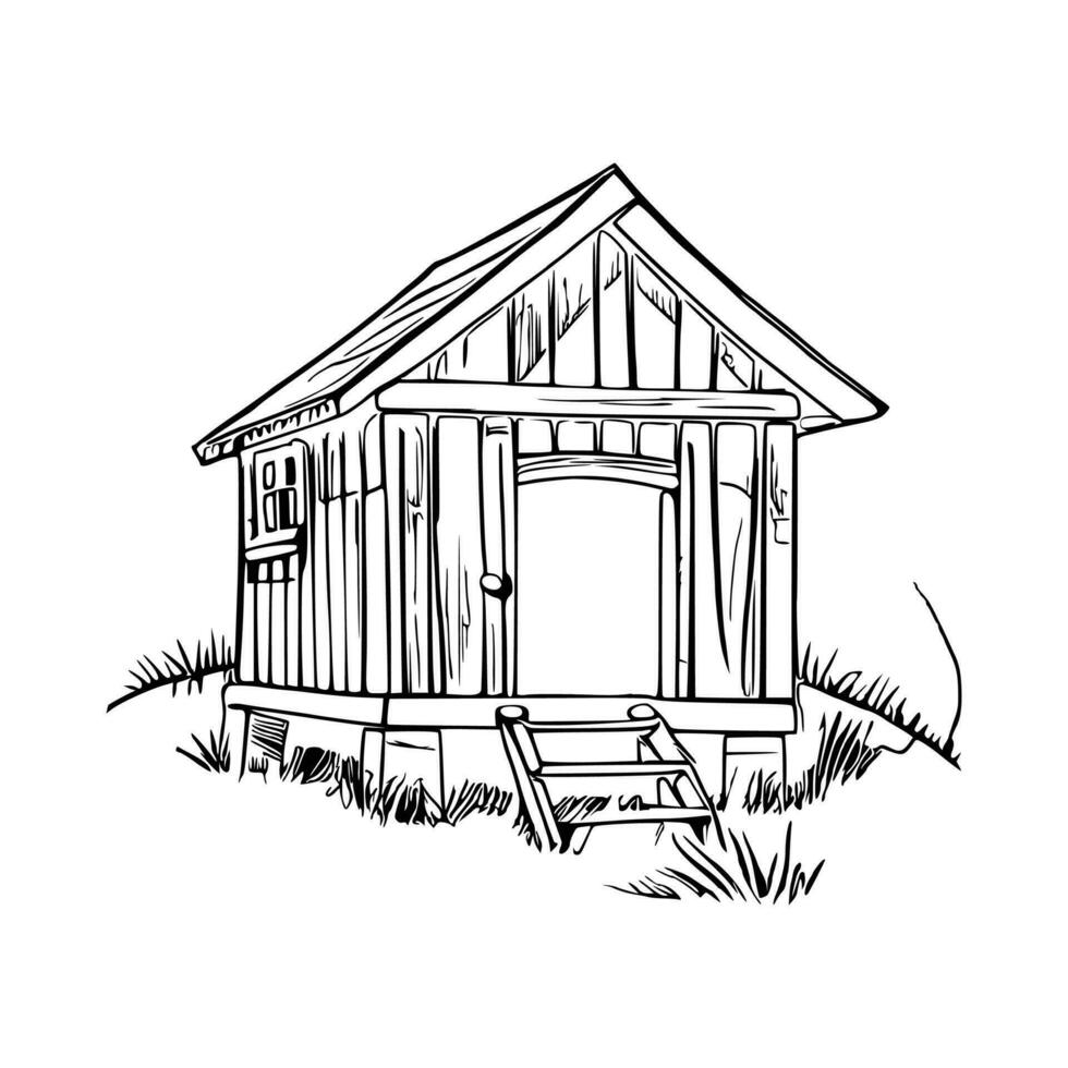 Black and white line art doghouse vector