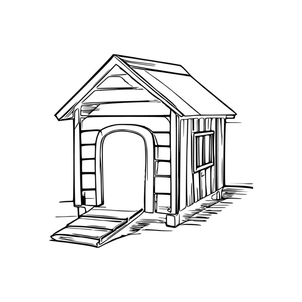 Black and white line art doghouse vector