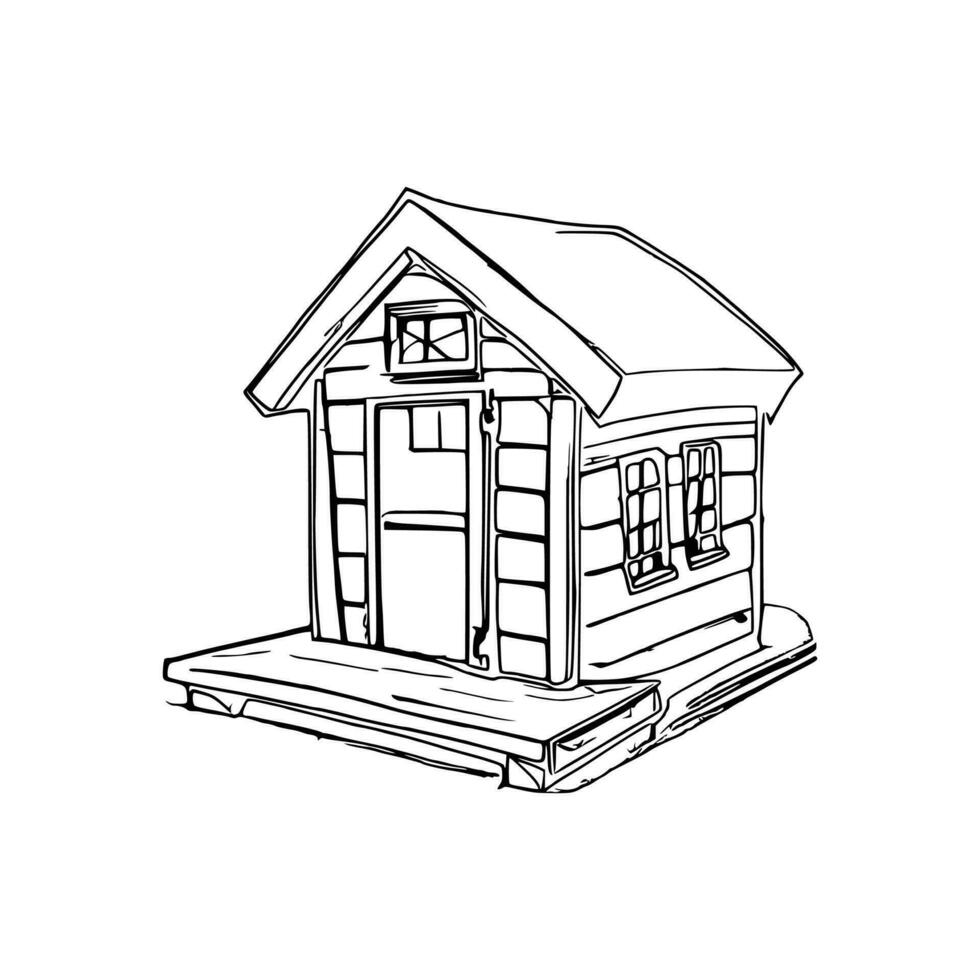 Black and white line art doghouse vector