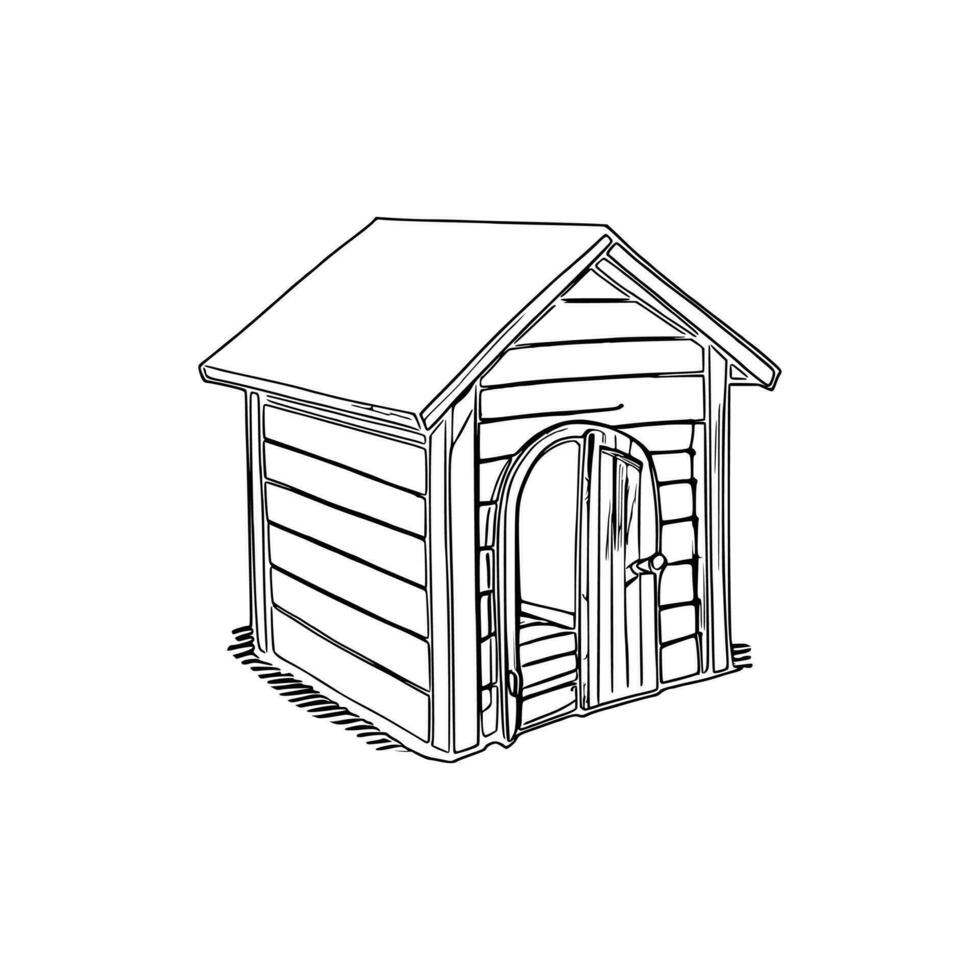 Black and white line art doghouse vector