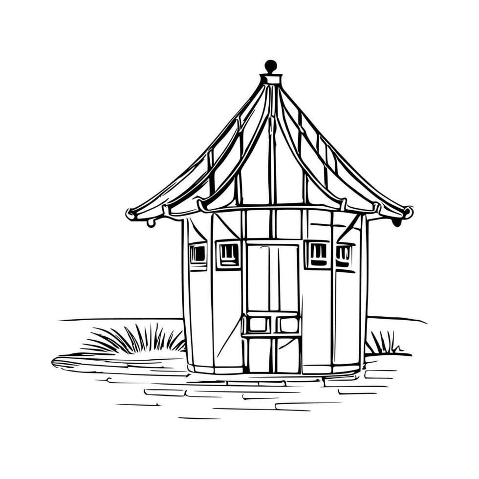 Black and white line art doghouse vector