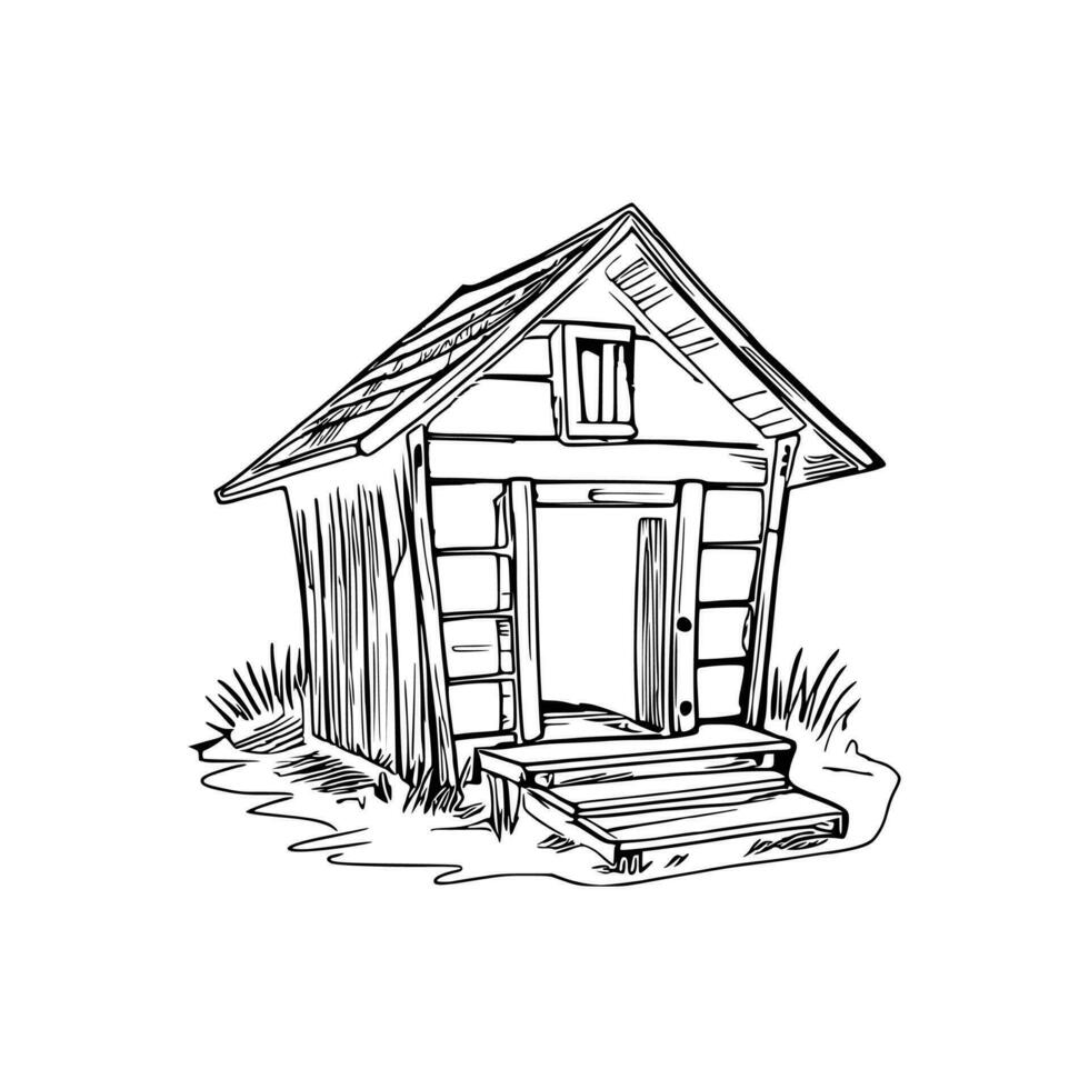 Black and white line art doghouse vector