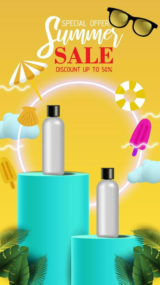 Vector 3D Illustration summer sale display 3D podium for mock up and background.