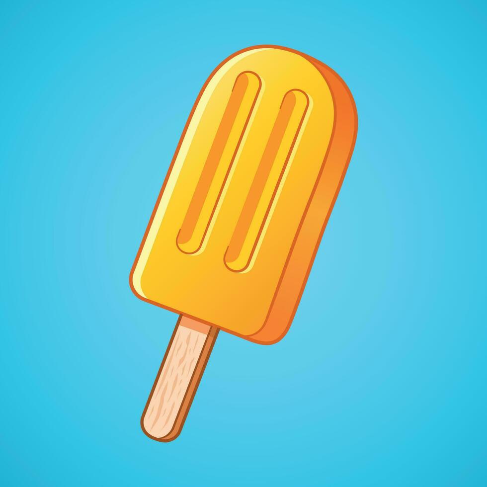Fruit ice illustration. Orange fruit ice cream on a stick. Hand-drawn vector illustration