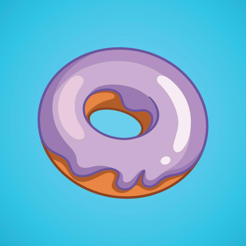 Donut illustration. Donut with cream and purple glaze. Hand-drawn vector illustration.