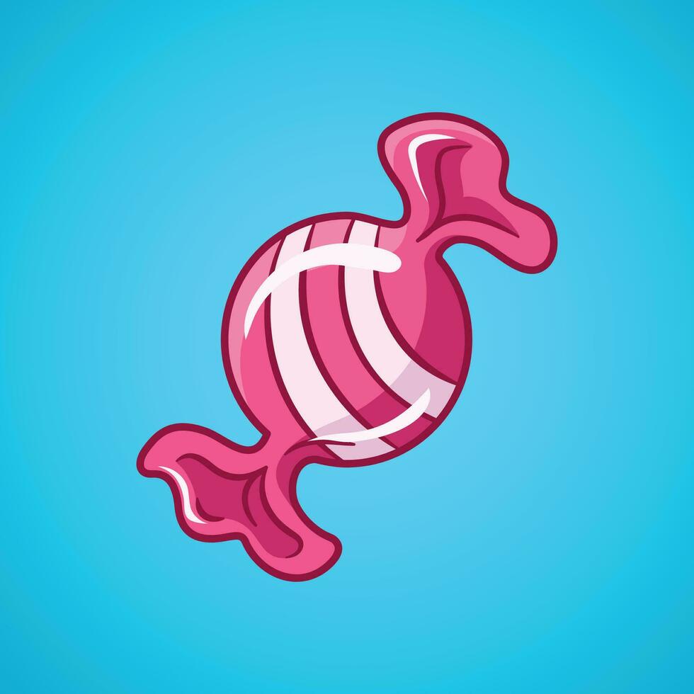 Candy illustration. Small round candy in a pink wrapper. Hand-drawn vector illustration