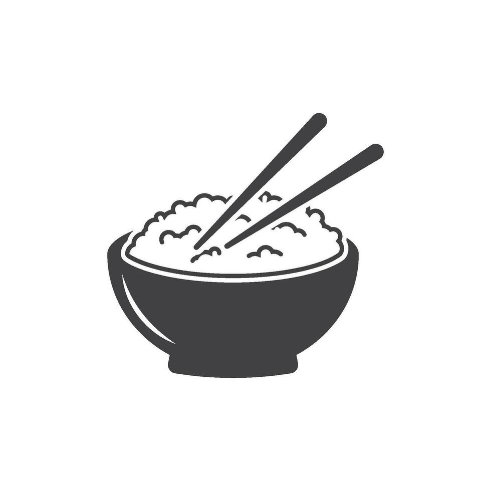 rice bowl and chopsticks icon vector