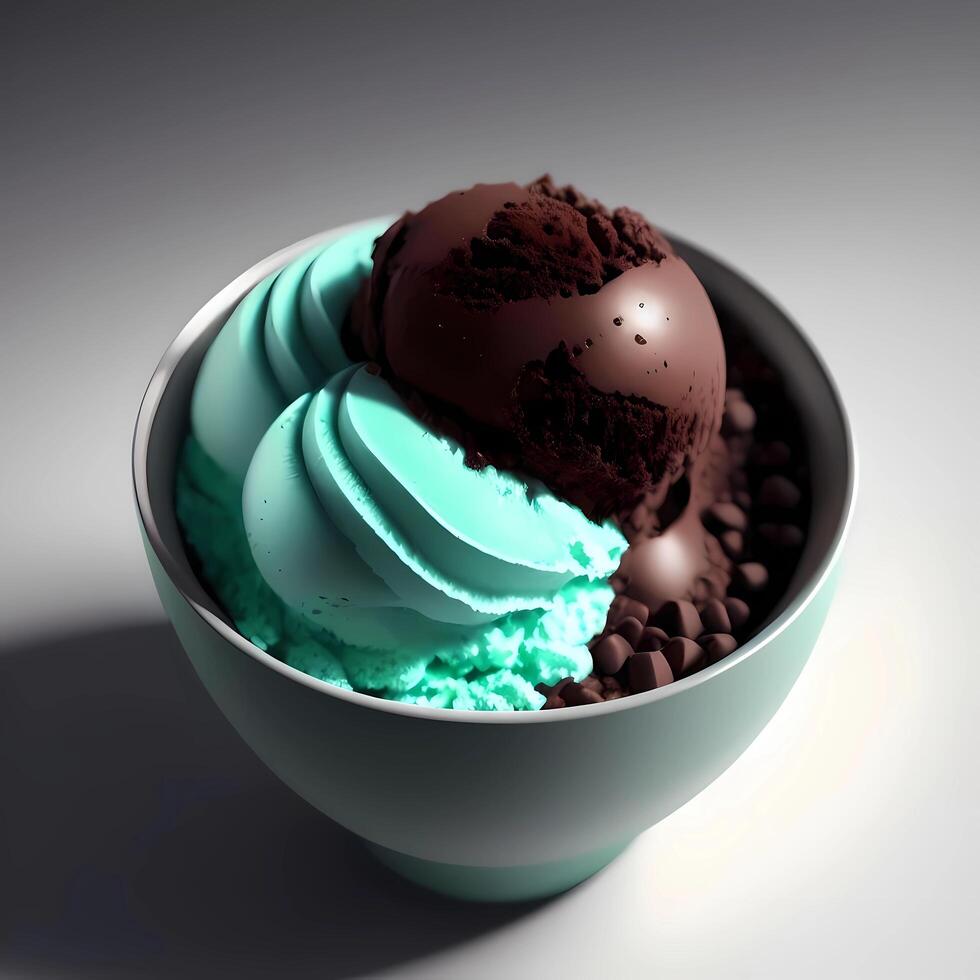 3D Rendering Realistic Chocolate Mint Ice Cream. photo