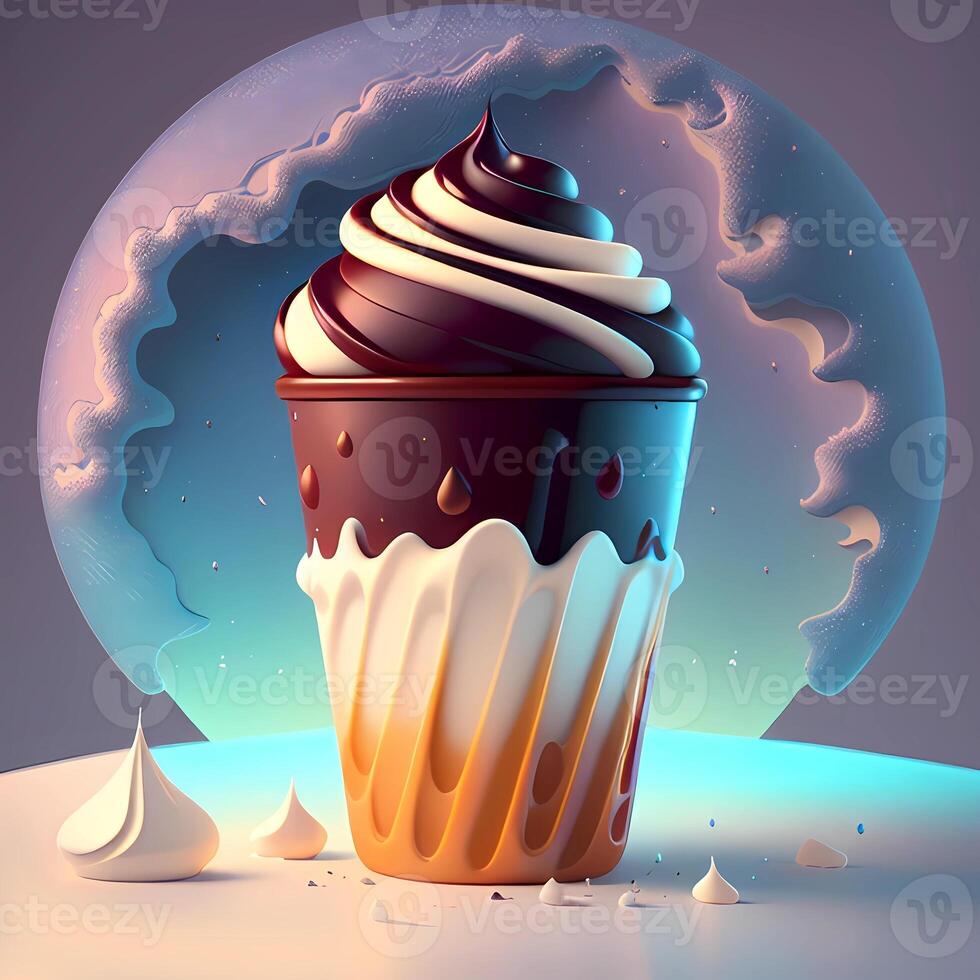 3D Rendering Realistic Vanilla, Chocolate, and Caramel Ice Cream. photo
